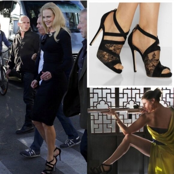 🌟HP🌟 Jimmy Choo "Vantage" Suede & Lace Heel Sandals ASO Rebecca Ferguson MI5 - Picture 1 of 16